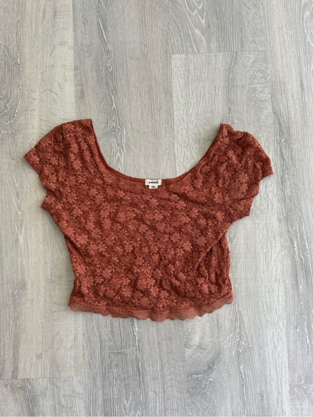Garage Rust Red Floral Lace Crop Top